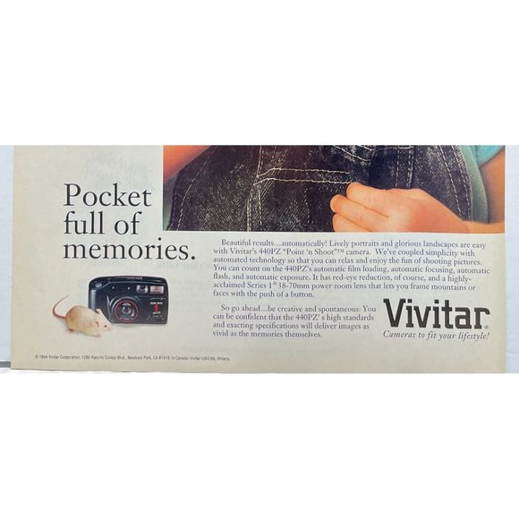 Vivitar Camera Print Ad Vintage 1994 440PZ Point Shoot Little Girl Pocket Mouse - Picture 5 of 6